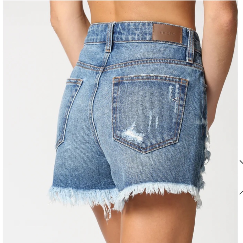 Hidden Finn High Rise Dark Wash Distressed Shorts